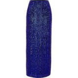 River Island Blue sequin embellished side split maxi skirt – long glamorous skirts