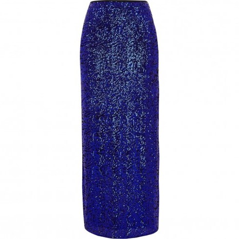 River Island Blue sequin embellished side split maxi skirt – long glamorous skirts - flipped
