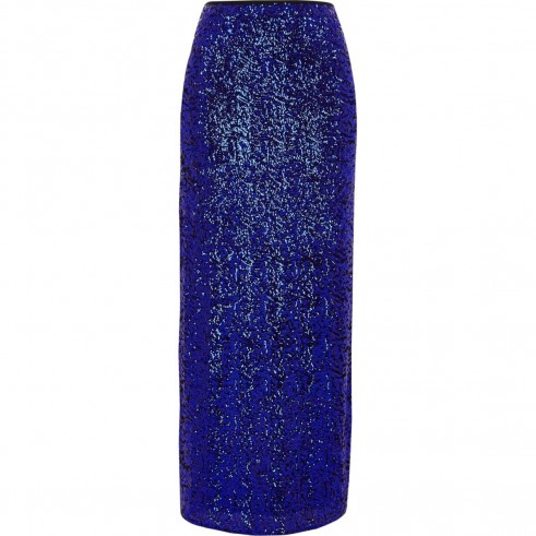 River Island Blue sequin embellished side split maxi skirt – long glamorous skirts