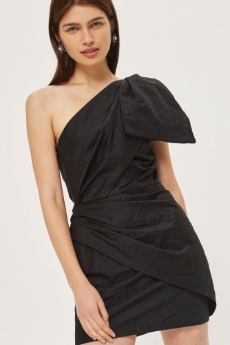 Topshop Bow One Shoulder Bodycon Dress – black party dresses - flipped