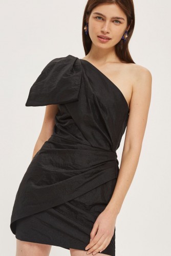 Topshop Bow One Shoulder Bodycon Dress – black party dresses