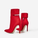 EGO Braylon Cut Out Ankle Boot In Red Faux Suede ~ stiletto heel boots