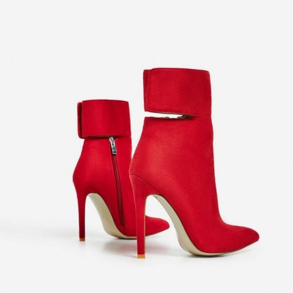 EGO Braylon Cut Out Ankle Boot In Red Faux Suede ~ stiletto heel boots - flipped