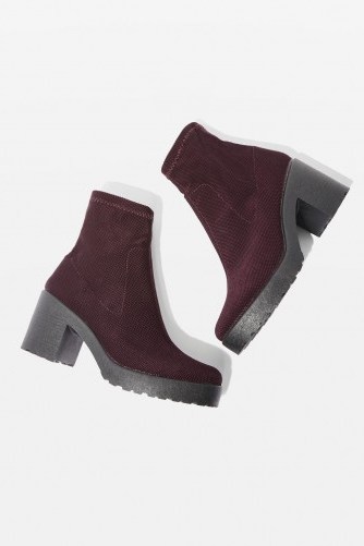 TOPSHOP BRICK Knitted Sock Boots ~ burgundy ~ chunky heel - flipped