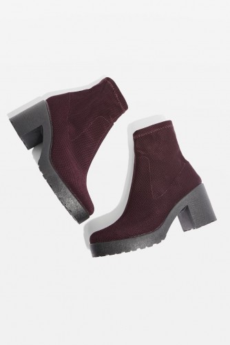 TOPSHOP BRICK Knitted Sock Boots ~ burgundy ~ chunky heel