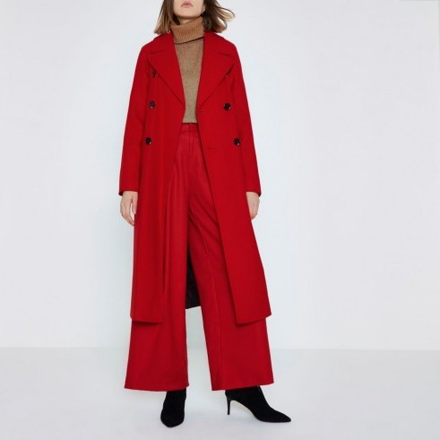 River Island Bright red long double breasted coat – longline winter coats - flipped
