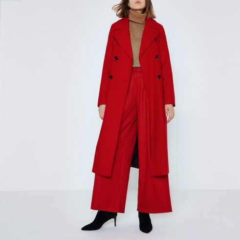 River Island Bright red long double breasted coat – longline winter coats