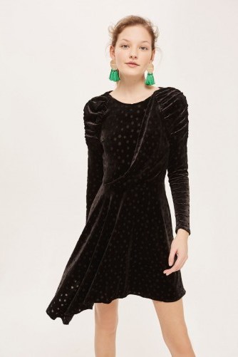 TOPSHOP Spot Velvet Skater Dress – black asymmetric party dresses - flipped