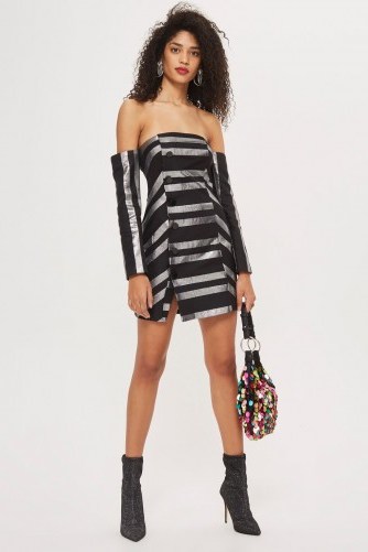 TOPSHOP Button Front Striped Mini Bardot Dress ~ off the shoulder ~ party dresses - flipped