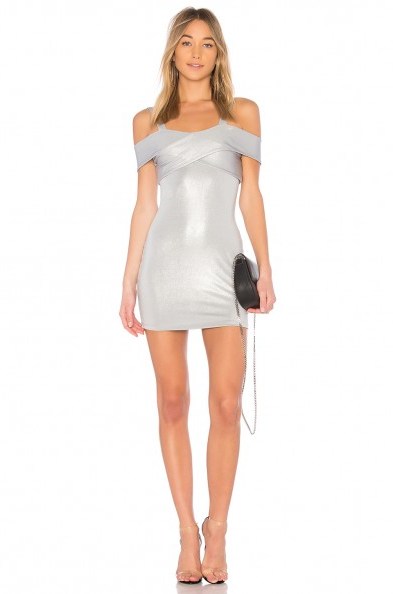 by the way. EVIE COLD SHOULDER DRESS | metallic-silver party dresses - flipped