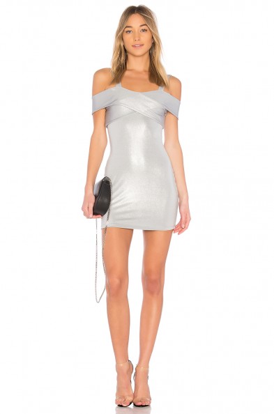 by the way. EVIE COLD SHOULDER DRESS | metallic-silver party dresses