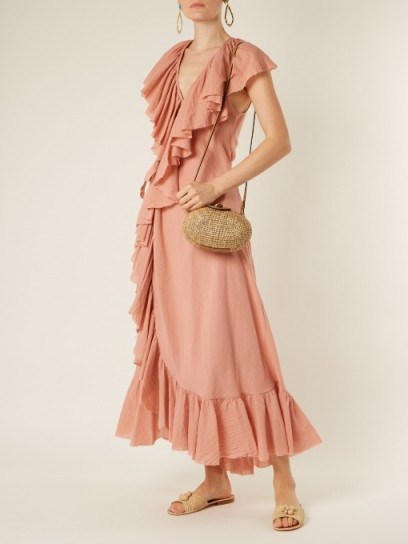 LOUP CHARMANT Callella ruffled cotton wrap dress ~ rose-pink ruffle dresses - flipped