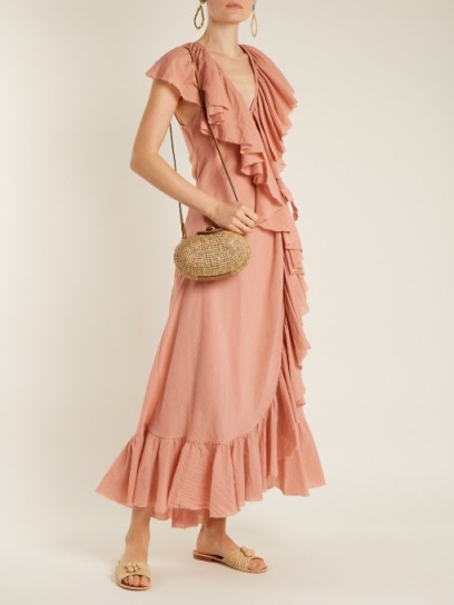 LOUP CHARMANT Callella ruffled cotton wrap dress ~ rose-pink ruffle dresses