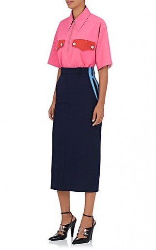 CALVIN KLEIN 205W39NYC Colorblocked Piqué Pencil Skirt | straight blue midi skirts - flipped