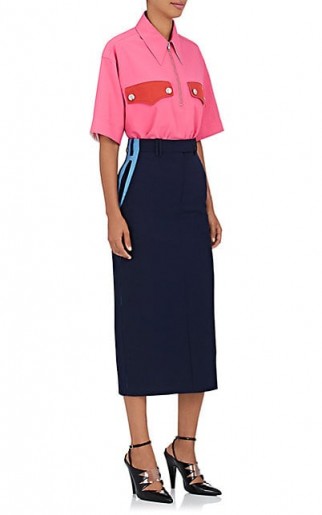 CALVIN KLEIN 205W39NYC Colorblocked Piqué Pencil Skirt | straight blue midi skirts