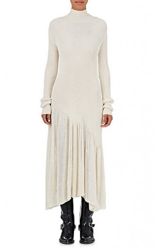 CALVIN KLEIN 205W39NYC Cotton-Blend Sweater Maxi Dress | long knitted asymmetric hemline dresses - flipped