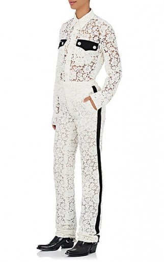 CALVIN KLEIN 205W39NYC Lace Flat-Front Trousers | ivory guipure lace pants - flipped