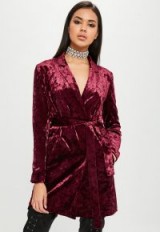 carli bybel x missguided burgundy crushed velvet wrap dress – dark red going out dresses