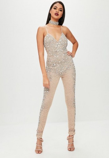 carli bybel x missguided nude embellished jumpsuit – party fashion – going out glamour – luxe jumpsuits - flipped