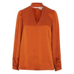 WHISTLES Carolina Silk Satin Blouse / russet-burnt orange choker style blouses / silky cut out tops