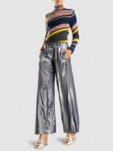 ‎CÉDRIC CHARLIER‎ Wide Leg Silk-Blend Trousers ~ metallic-silver pants