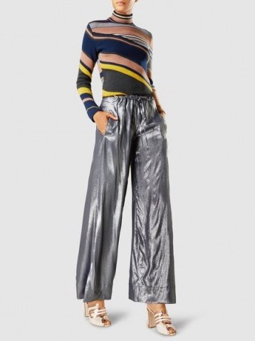 ‎CÉDRIC CHARLIER‎ Wide Leg Silk-Blend Trousers ~ metallic-silver pants - flipped