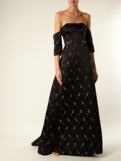 ERDEM Cecelia strapless duchess-satin gown ~ black floral gowns - flipped