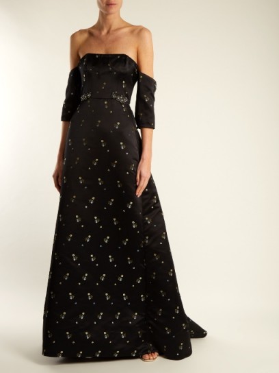 ERDEM Cecelia strapless duchess-satin gown ~ black floral gowns
