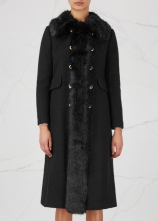 TORY BURCH Celeste faux fur-trimmed wool blend coat ~ chic black winter coats - flipped