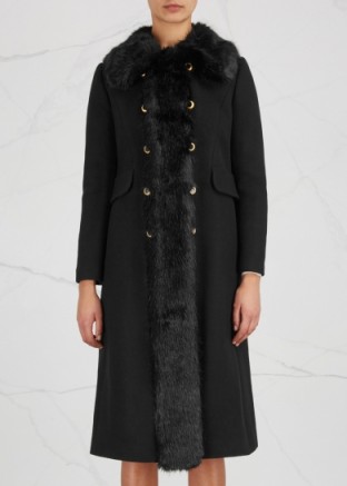 TORY BURCH Celeste faux fur-trimmed wool blend coat ~ chic black winter coats