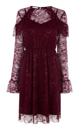 WAREHOUSE CHANTILLY LACE DRESS ~ dark red party dresses - flipped