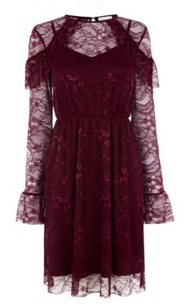 WAREHOUSE CHANTILLY LACE DRESS ~ dark red party dresses