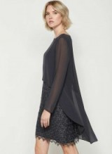 MINT VELVET CHARCOAL LACE CAPE LAYER DRESS / party style / semi sheer occasion dresses