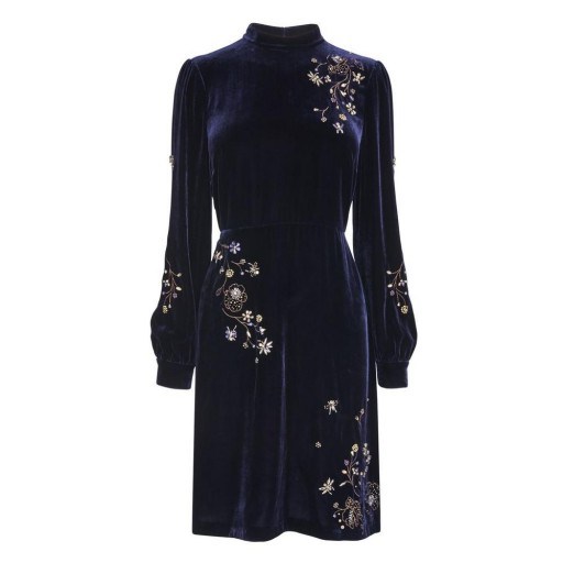 L.K. Bennett CHE NAVY DRESS ~ blue velvet embellished dresses ~ luxe style party wear - flipped