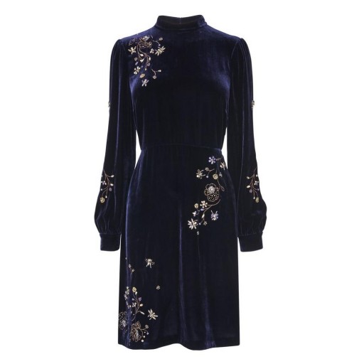 L.K. Bennett CHE NAVY DRESS ~ blue velvet embellished dresses ~ luxe style party wear