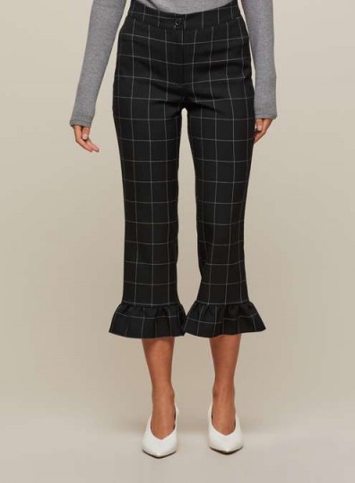 Miss Selfridge Checked Frill Hem Trousers / check print cropped leg pants