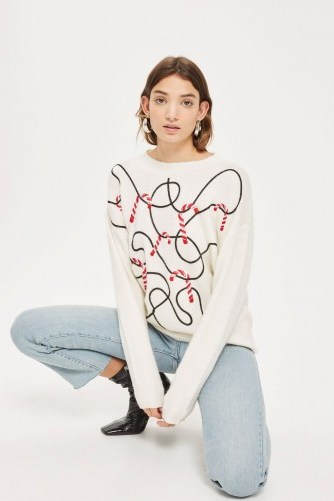 TOPSHOP Christmas Candy Cane Jumper – ivory xmas jumpers - flipped