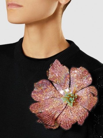CHRISTOPHER KANE‎ Bead And Sequin-Embellished Flower Brooch / shimmering floral brooches / large statement jewellery - flipped