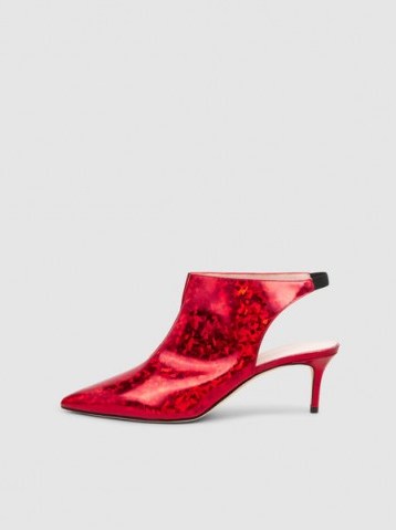 CHRISTOPHER KANE‎ Foil-Effect Patent-Leather Slingback Pumps / shiny red cut out shoes - flipped