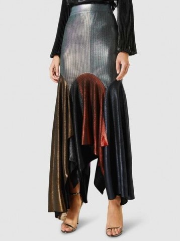 CHRISTOPHER KANE‎ Metallic Patchwork Lamé Midi Skirt ~ asymmetric hemline skirts ~ Christmas party clothing - flipped