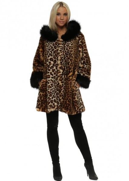 MADE IN ITALY Classic Leopard Luxe Faux Fur Hooded Coat / brown animal print coats / winter glamour - flipped