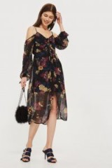 Band of Gypsies Cold Shoulder Midi Dress – semi sheer strappy floral dresses