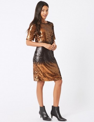 M&S COLLECTION Colour Block Sequin Tunic Dress / bronze party dresses / Marks and Spencer occasion fashion - flipped