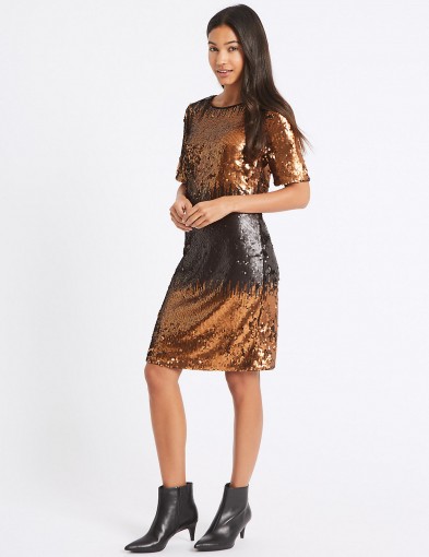 M&S COLLECTION Colour Block Sequin Tunic Dress / bronze party dresses / Marks and Spencer occasion fashion