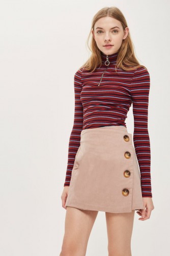 Topshop Cord Asymmetric Wrap Mini Skirt | pale pink skirts