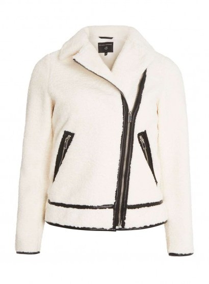 Dorothy Perkins Cream Borg Biker Jacket | stylish winter jackets - flipped