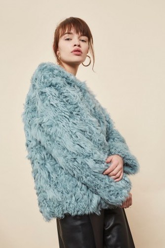 Topshop Pale Blue Cropped Shearling Coat - flipped