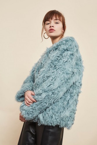 Topshop Pale Blue Cropped Shearling Coat