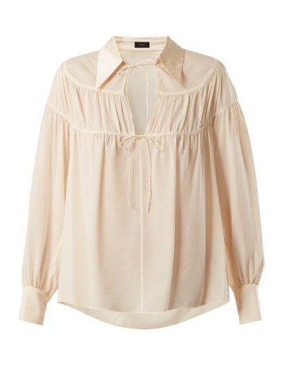 JOSEPH Crosby gathered silk-georgette blouse ~ nude blouses ~ blouson sleeved tops ~ feminine details - flipped