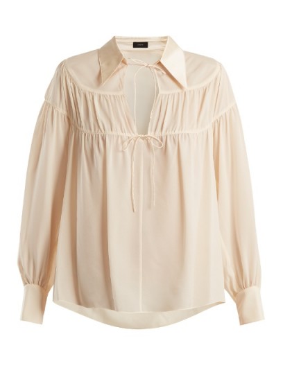 JOSEPH Crosby gathered silk-georgette blouse ~ nude blouses ~ blouson sleeved tops ~ feminine details